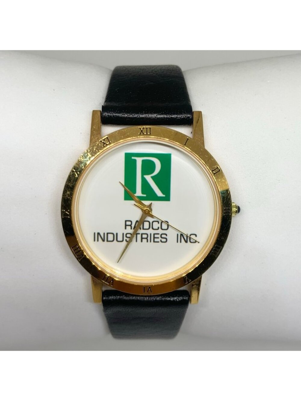 Vintage Radco Industries Inc. Gold Tone Watch 33mm quartz black band running